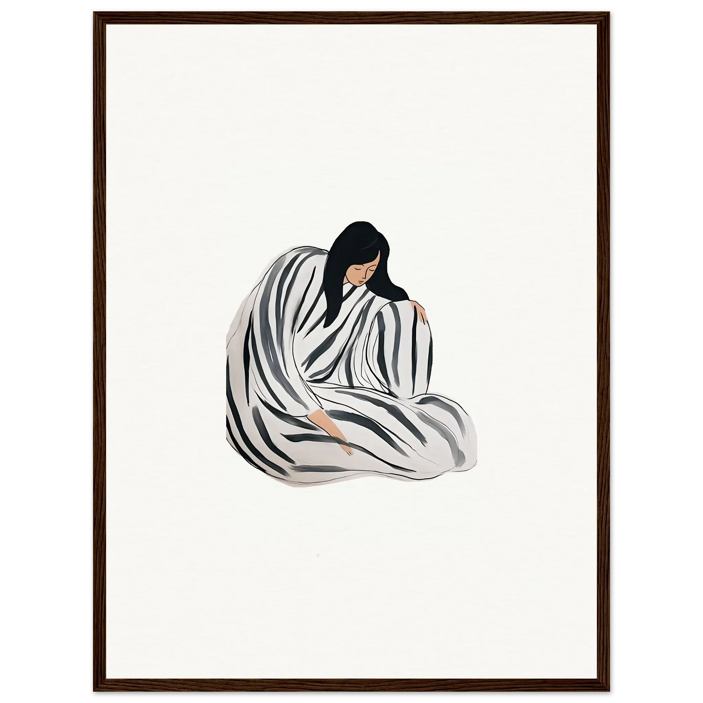 Minimalist wall art of a person wrapped in fabric, perfect for room decoration