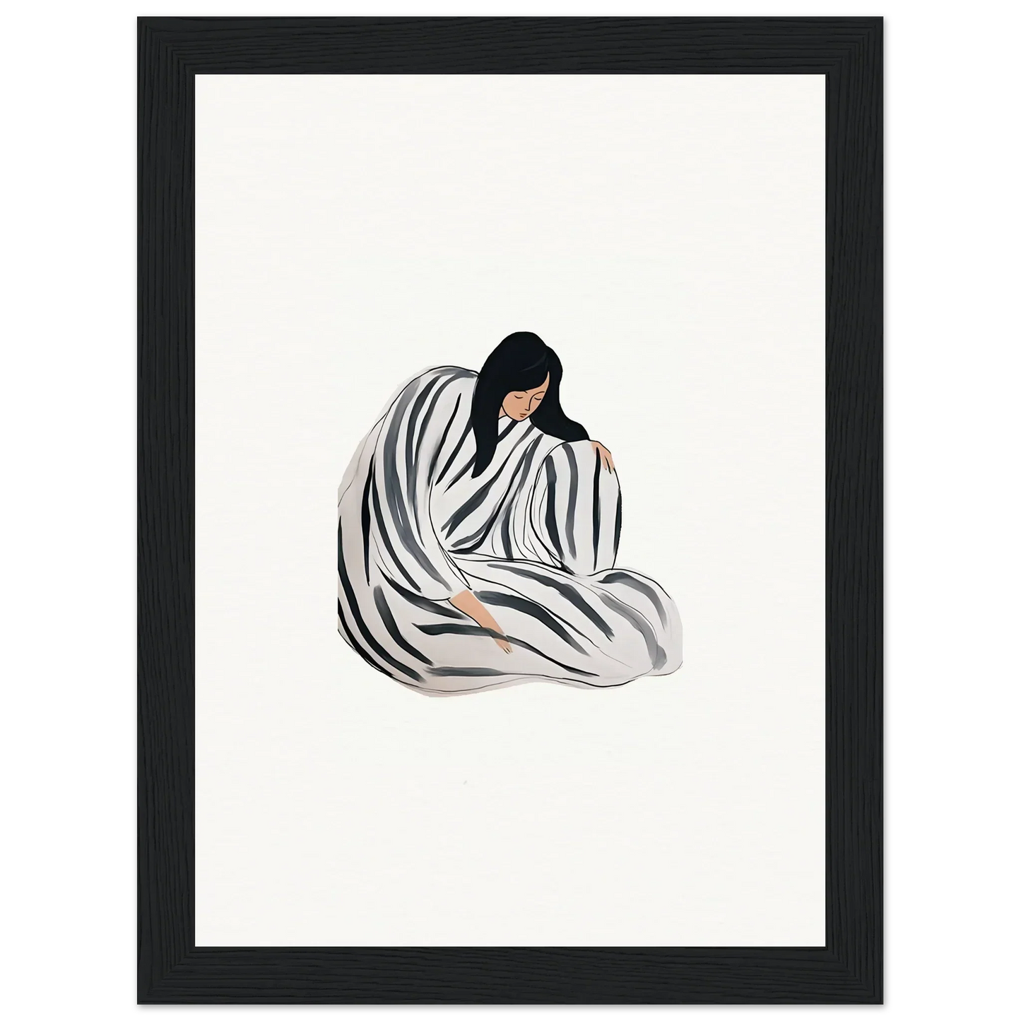 Minimalist wall art of a person in striped fabric for stylish room decoration