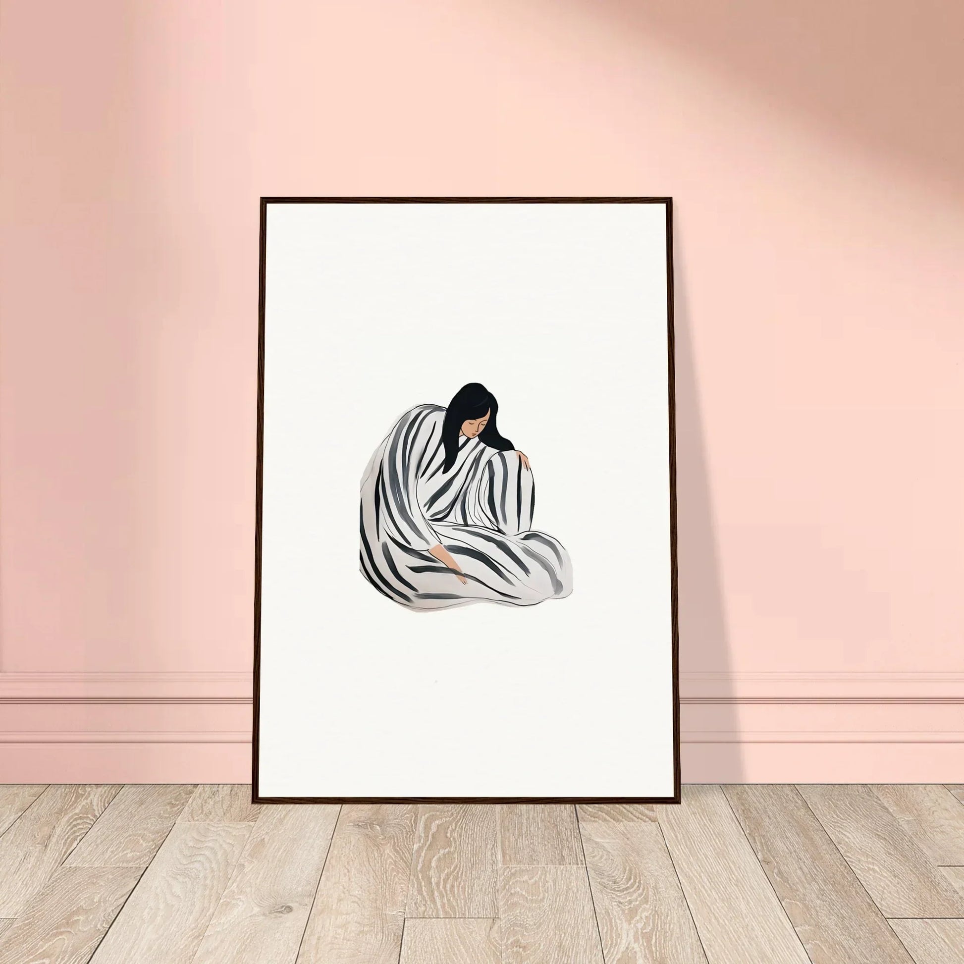 Minimalist wall art of a person wrapped in fabric, perfect for room decoration