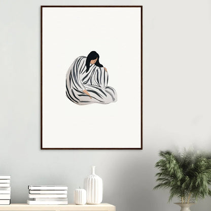 Minimalist wall art sketch of a figure in fabric, perfect for room decoration