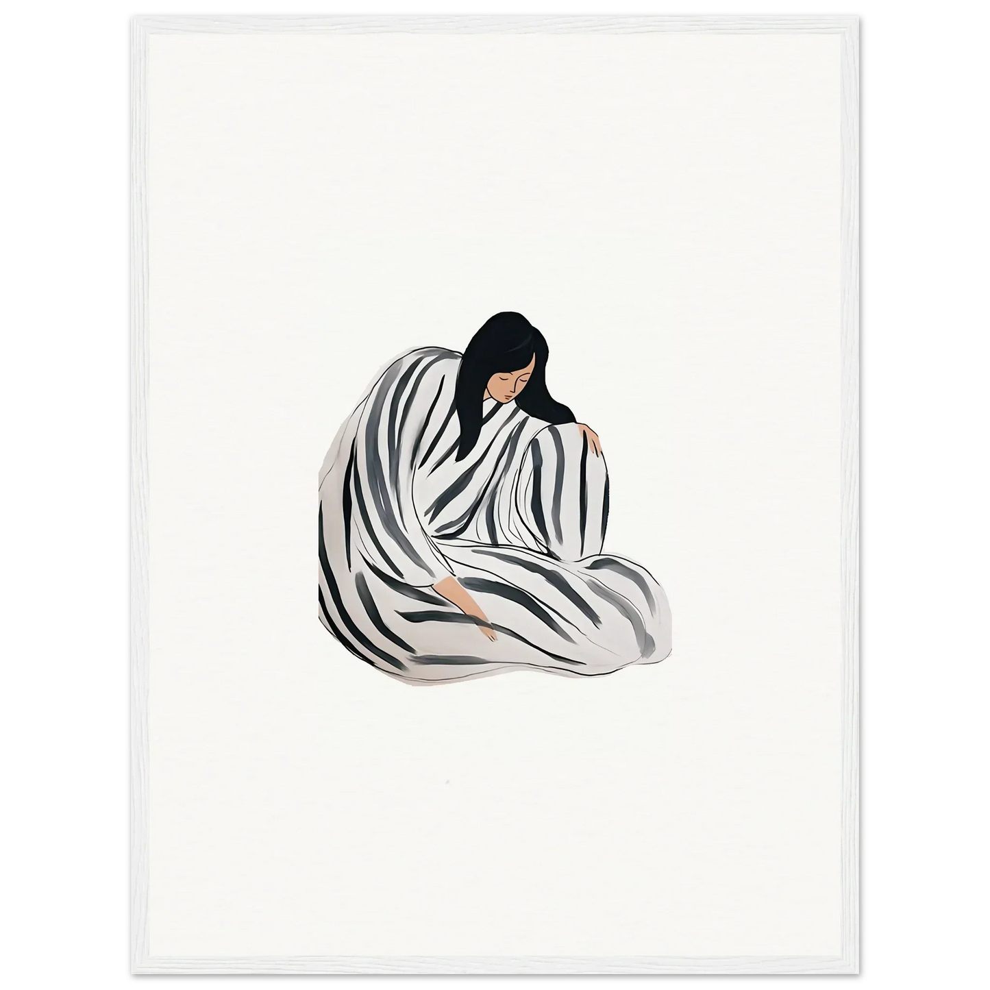 Minimalist canvas print of a person in a striped blanket, perfect for room decoration