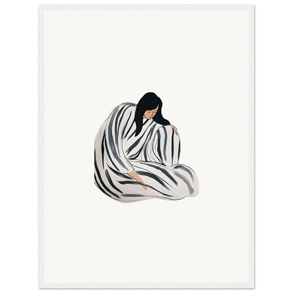 Minimalist canvas print of a person in a striped blanket, perfect for room decoration