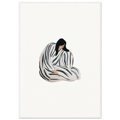 Stylized figure in flowing white and gray fabric for cool wall art or room decoration