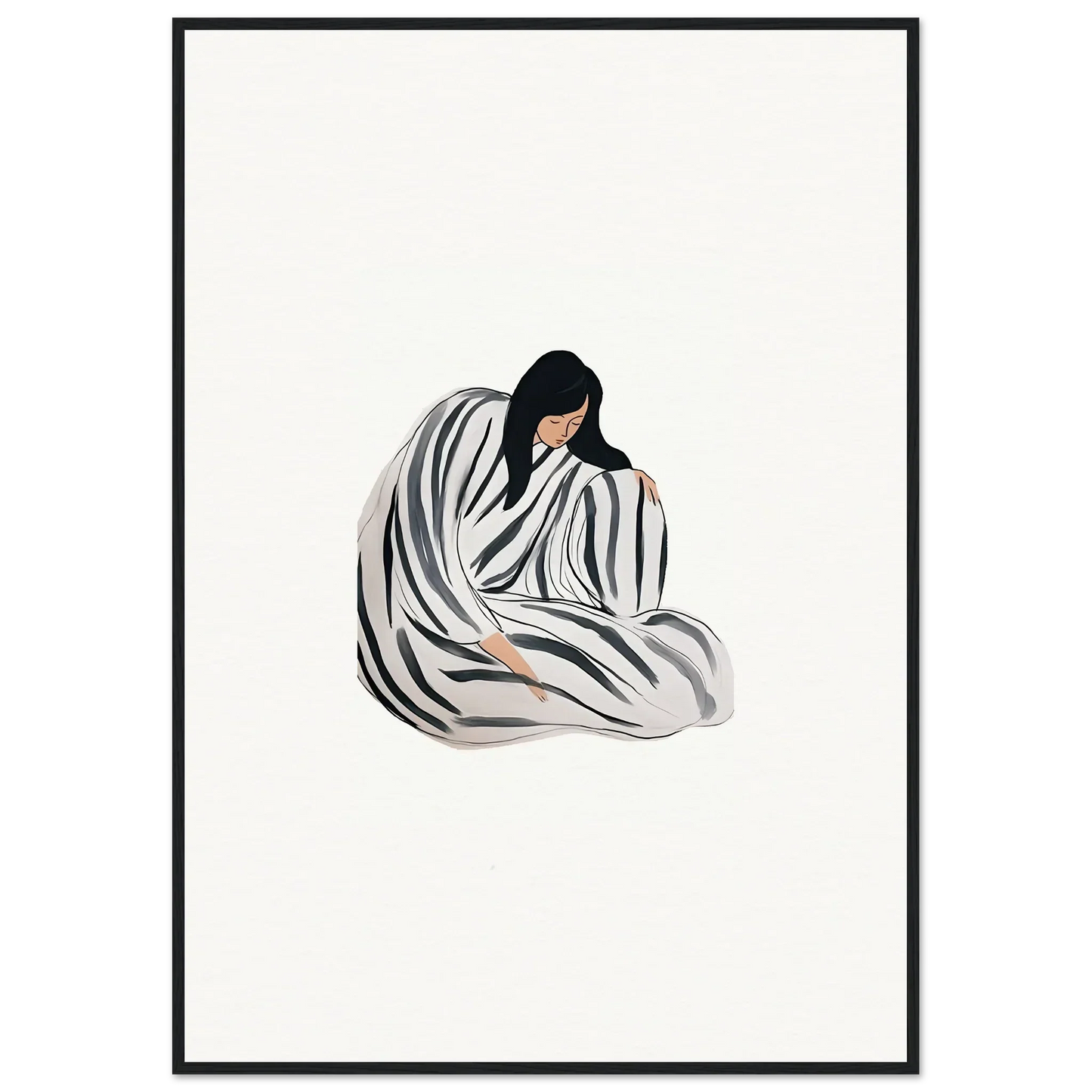 Minimalist canvas print of a person wrapped in flowing fabric for stylish room decoration