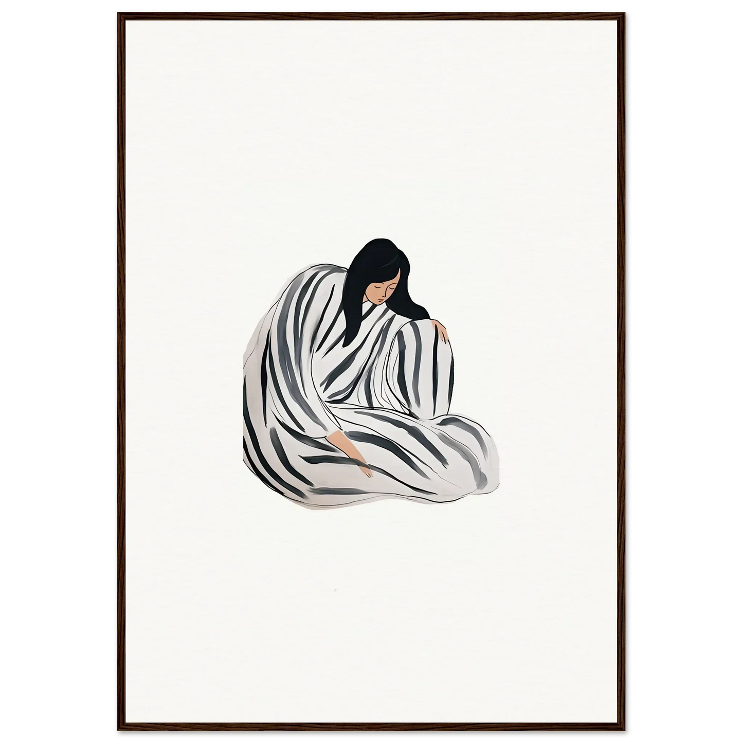 Minimalist wall art of a person in striped fabric, perfect for room decoration