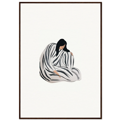 Minimalist wall art of a person in striped fabric, perfect for room decoration