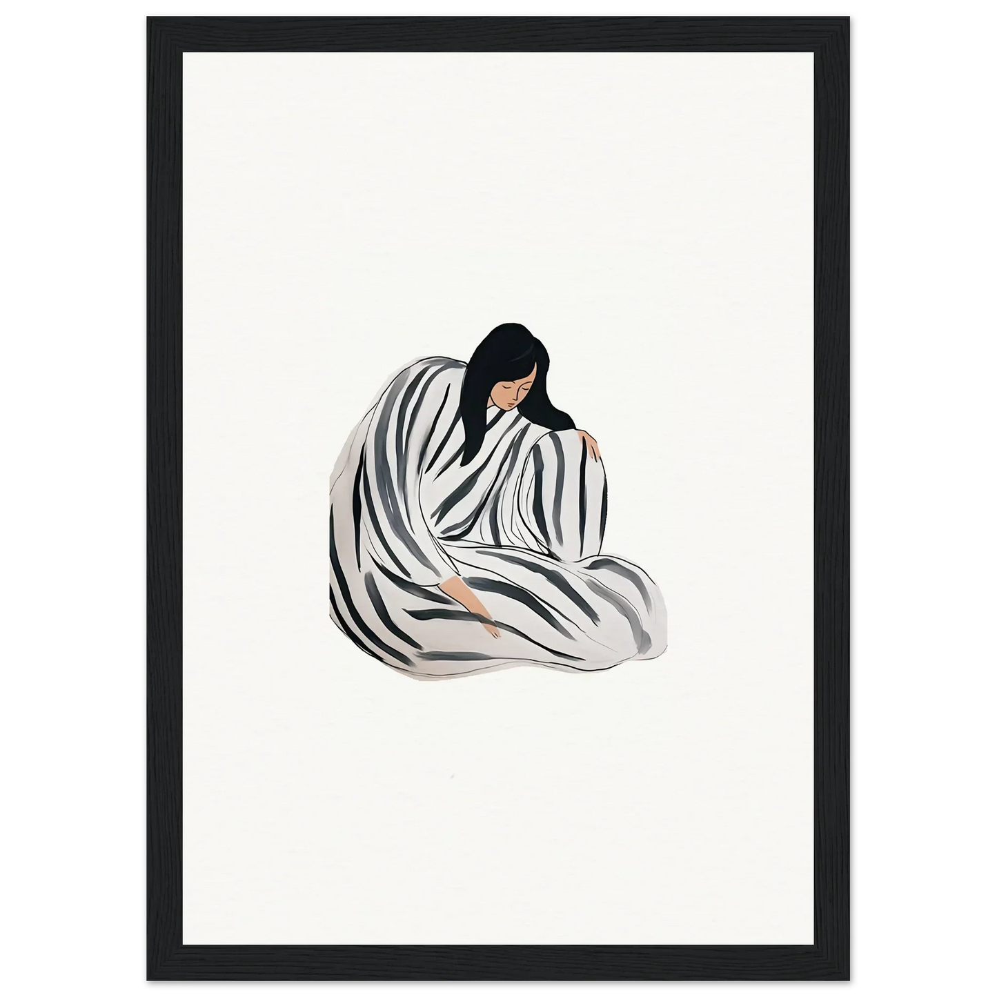 Minimalist wall art of a person in striped fabric, perfect for room decoration