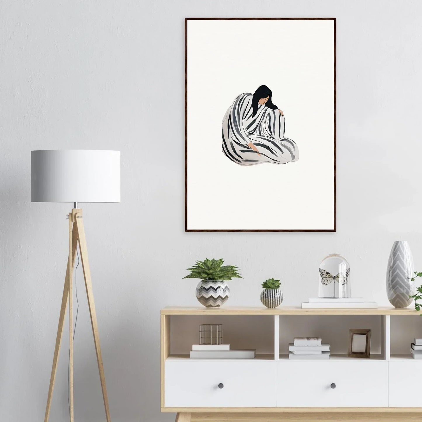 Framed canvas print of minimalist figure lines, perfect for modern room decoration wall art