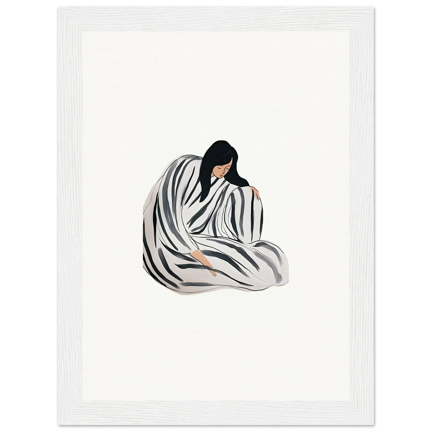 Minimalist canvas print of a person wrapped in flowing fabric for trendy room decoration