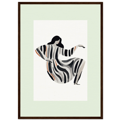 Stylized figure of a person in a flowing striped garment with outstretched arms.