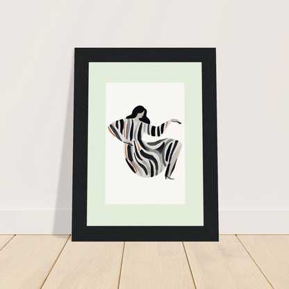 Abstract figure in a flowing, zebra-striped dress or robe.