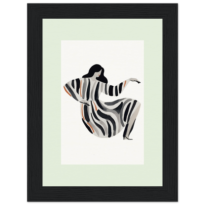 Stylized figure of a person in a flowing striped garment with outstretched arms.