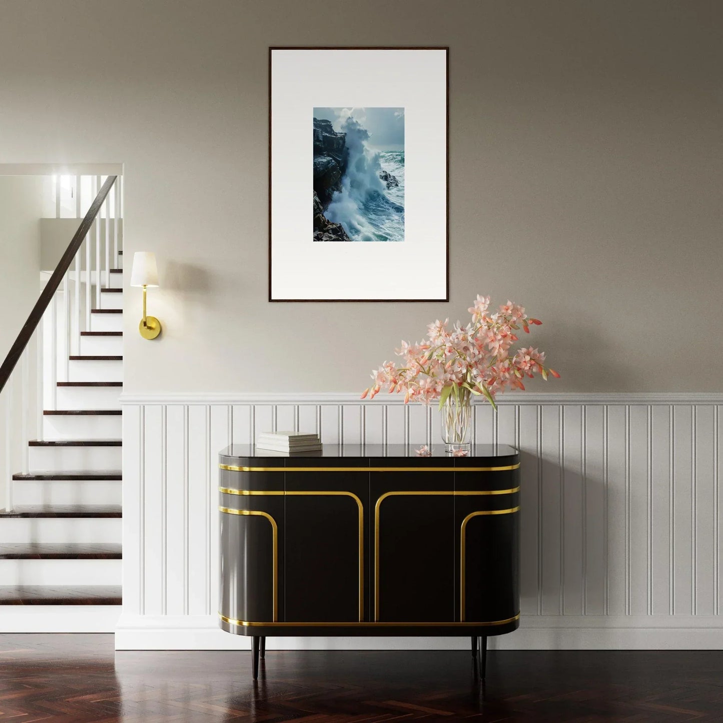 Elegant black and gold sideboard for sophisticated room decor with Horizon Upgrazed style