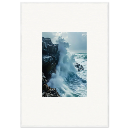 Powerful ocean wave crashing on rocky cliffs; perfect for Horizon Upgrazed room decor