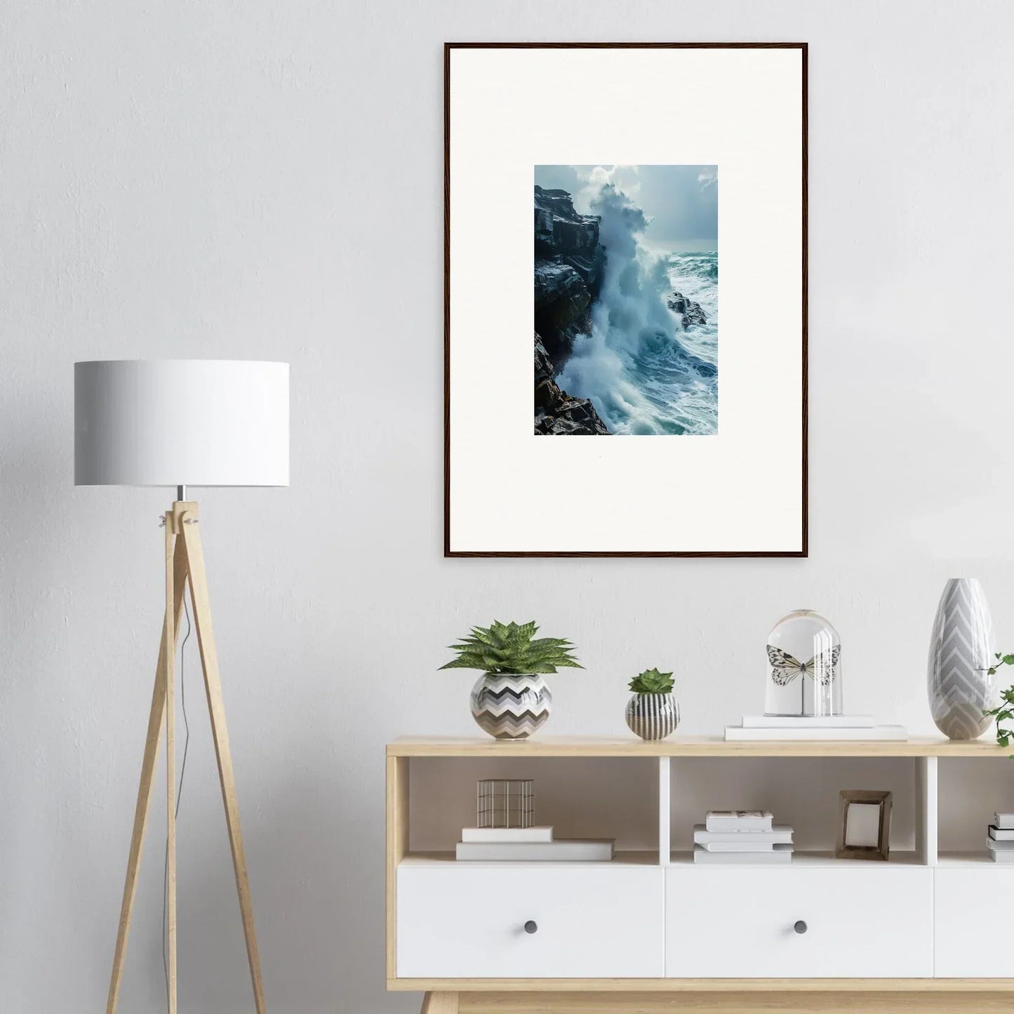 Framed wall art of crashing ocean waves for stunning horizon upgrazed room decor