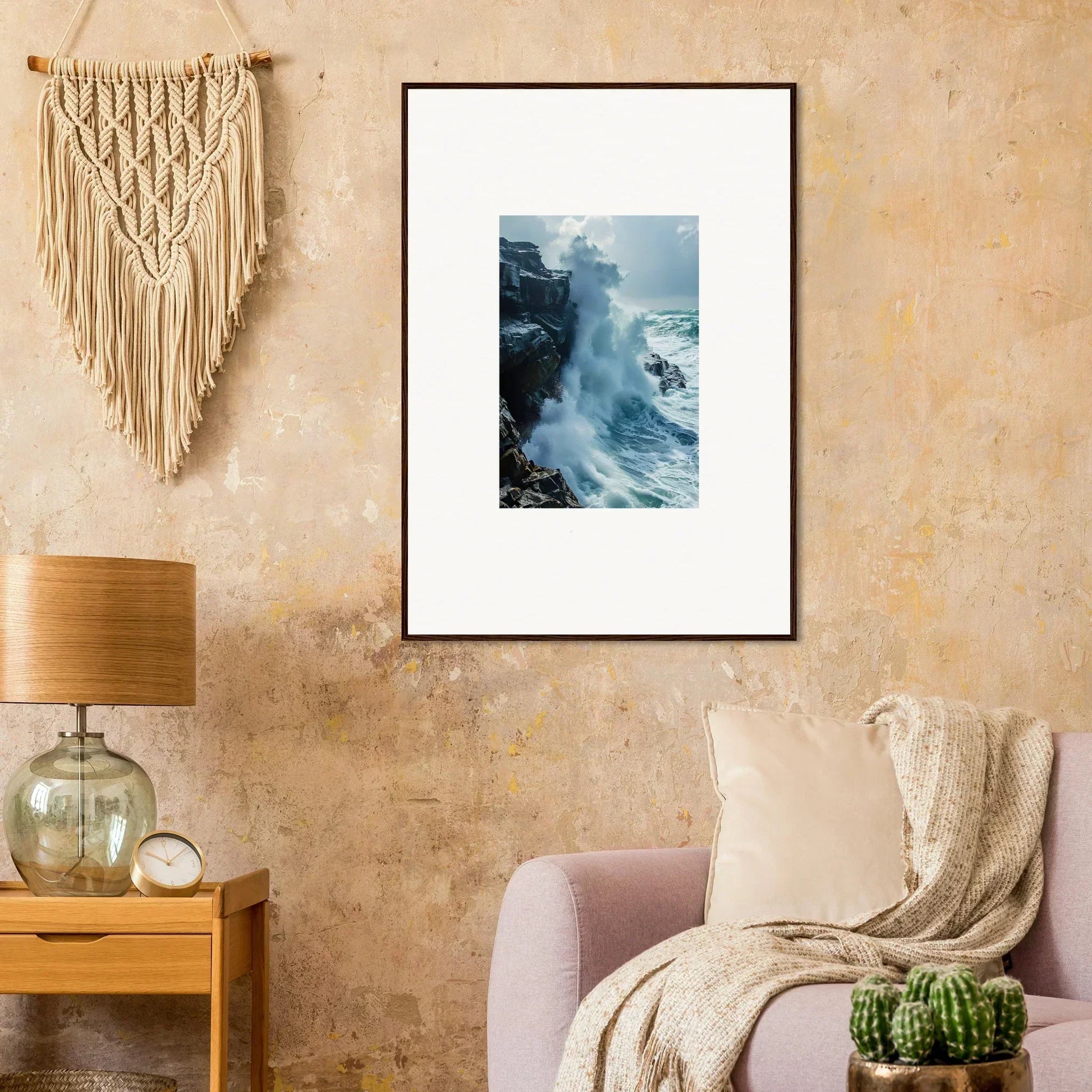 Framed wall art of crashing ocean waves, perfect room decor for a Roaring Horizon Upgrazed theme