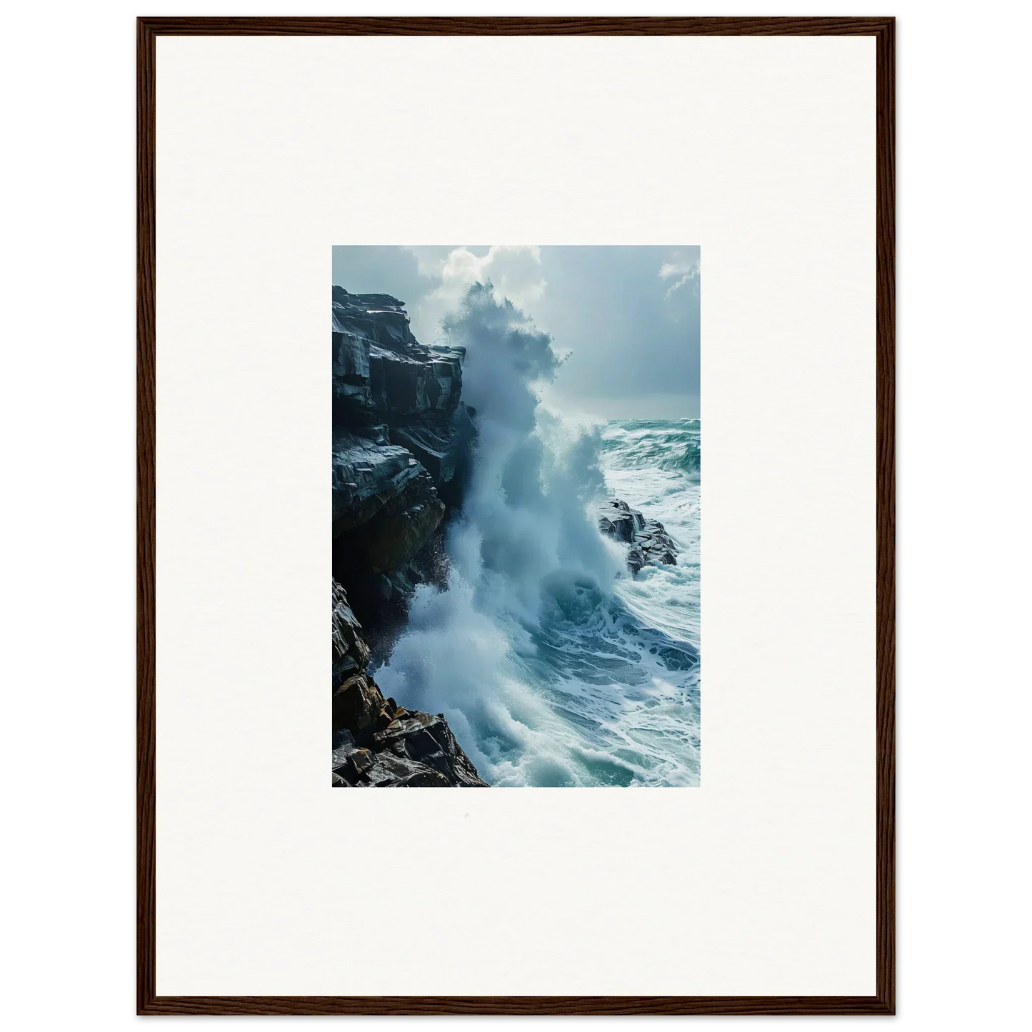 Powerful ocean wave crashing on cliffs, ideal for Horizon Upgrazed framed wall art