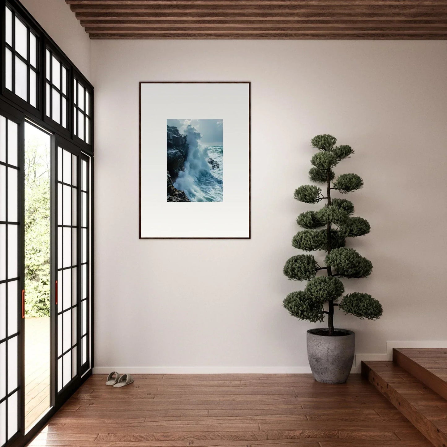 Framed wall art of a crashing ocean wave for stunning Horizon Upgrazed room decor