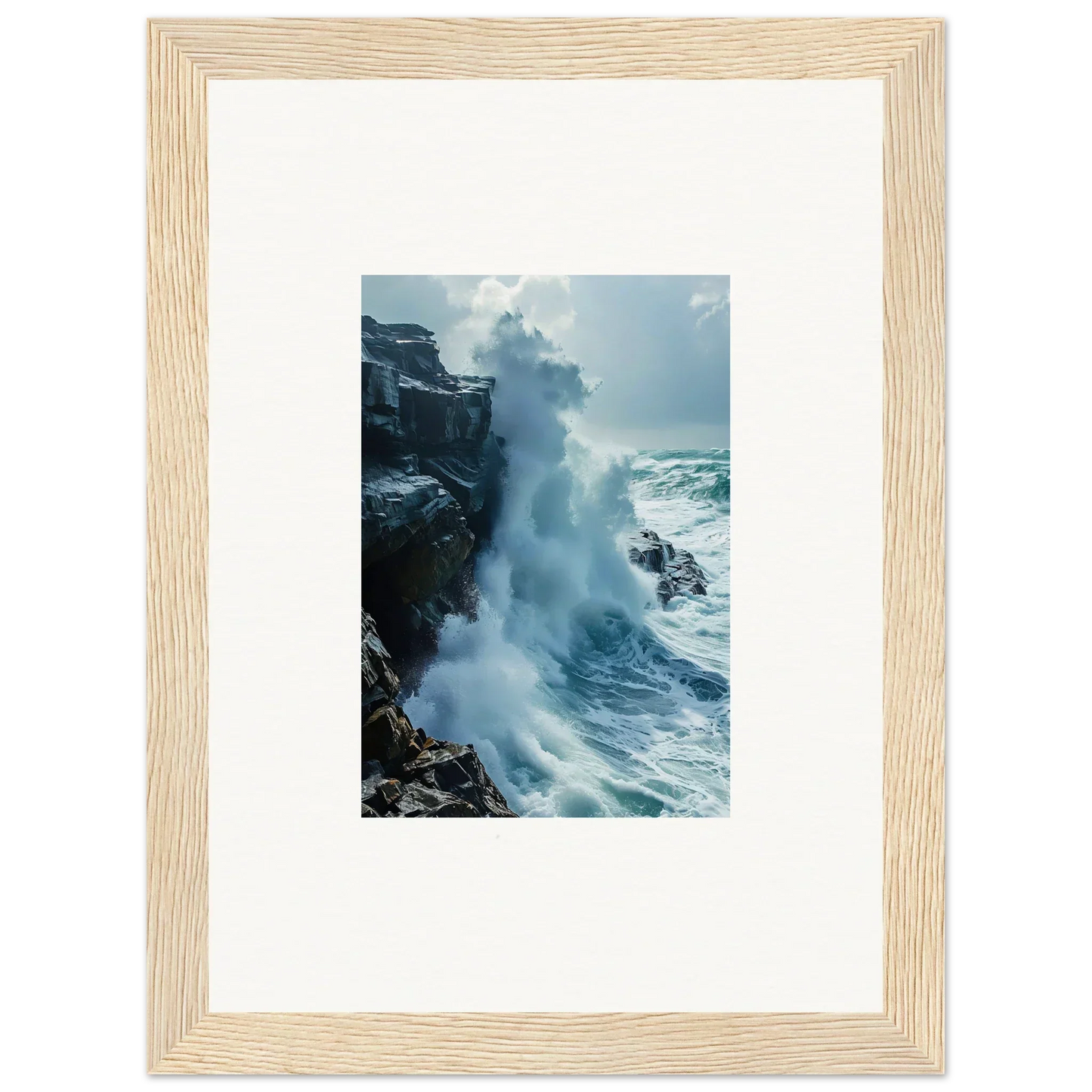 Powerful ocean wave crashing on cliffs, perfect for Horizon Upgrazed room decor