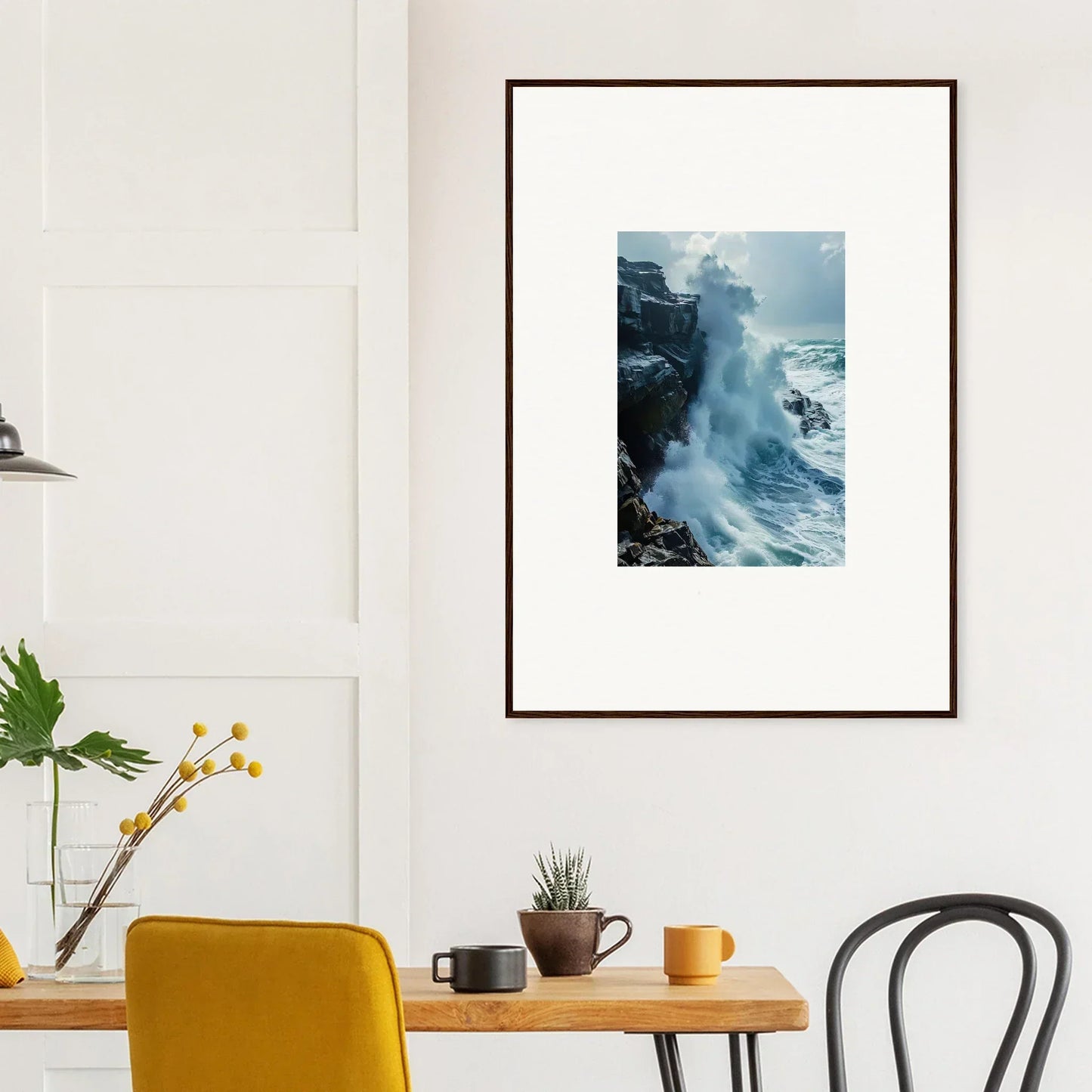 Framed wall art of crashing waves captures the essence of Horizon Upgrazed for stunning room decor