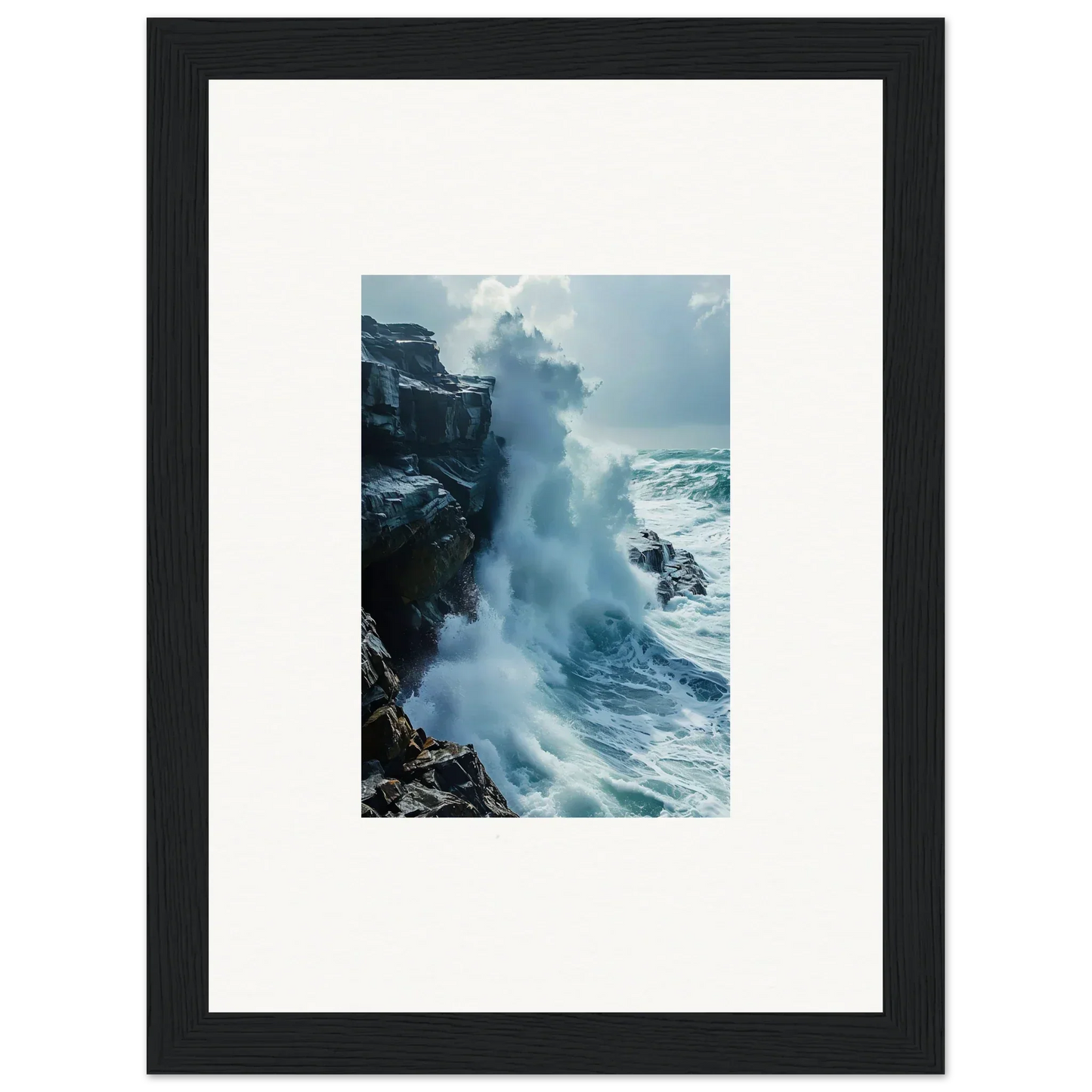 Powerful ocean wave crashing against rocky cliffs for Horizon Upgrazed wall art decor