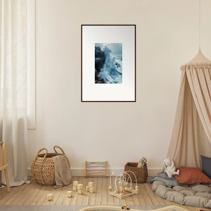 Framed wall art of ocean waves crashing on rocks for stunning Horizon Upgrazed room decor