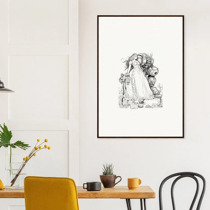 Framed black and white sketch of a bride and groom for stylish room decor