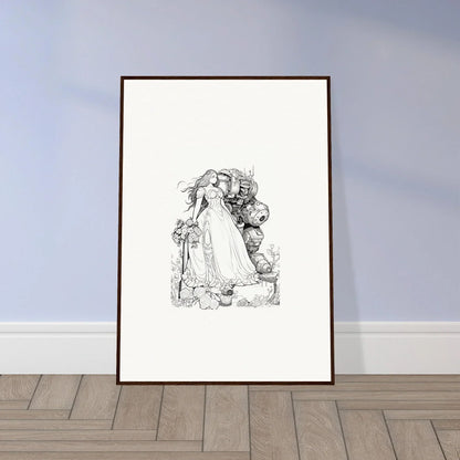 Framed black and white sketch of a woman, elegant addition to room decor and canvas prints