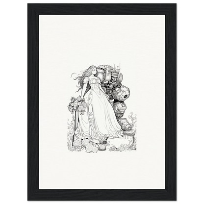 Black and white fairy tale scene illustration for framed wall art or canvas prints