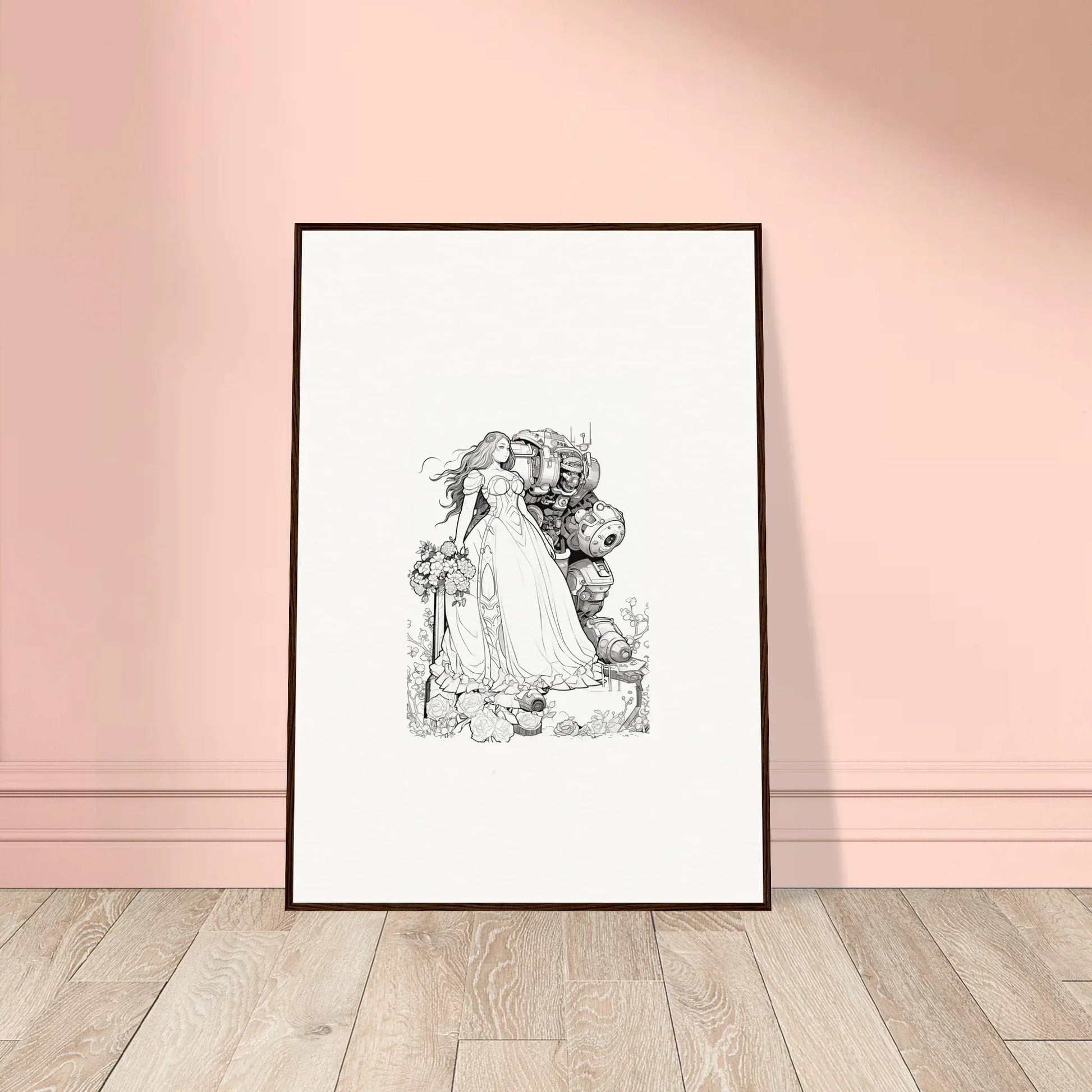 Framed wall art featuring a black and white sketch of a woman and child for room decor