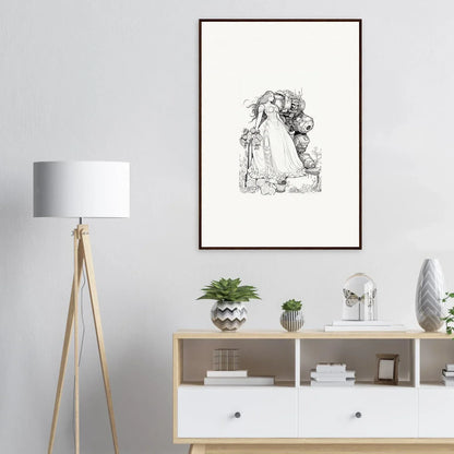 Framed wall art featuring an intimate sketch of two figures for elegant room decor