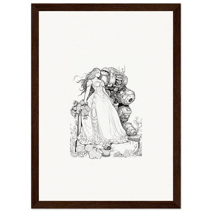 Black and white sketch of a princess for enchanting room decor or framed wall art