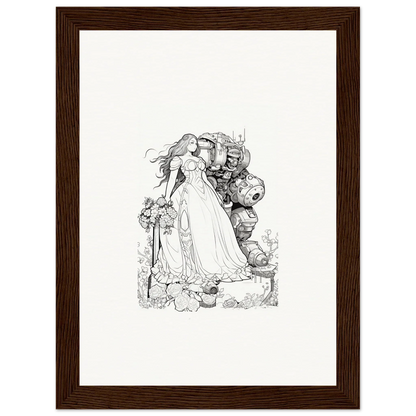 Black and white sketch of a fairy tale scene for framed wall art or room decor