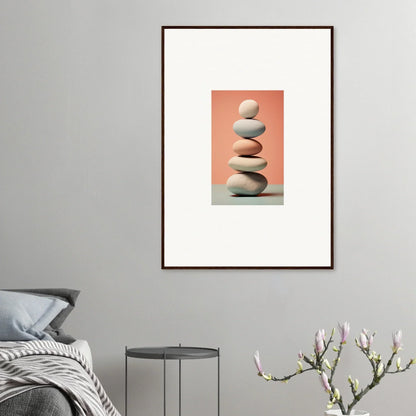 Balanced smooth stones on peachy-pink background for Marble Sands room decoration