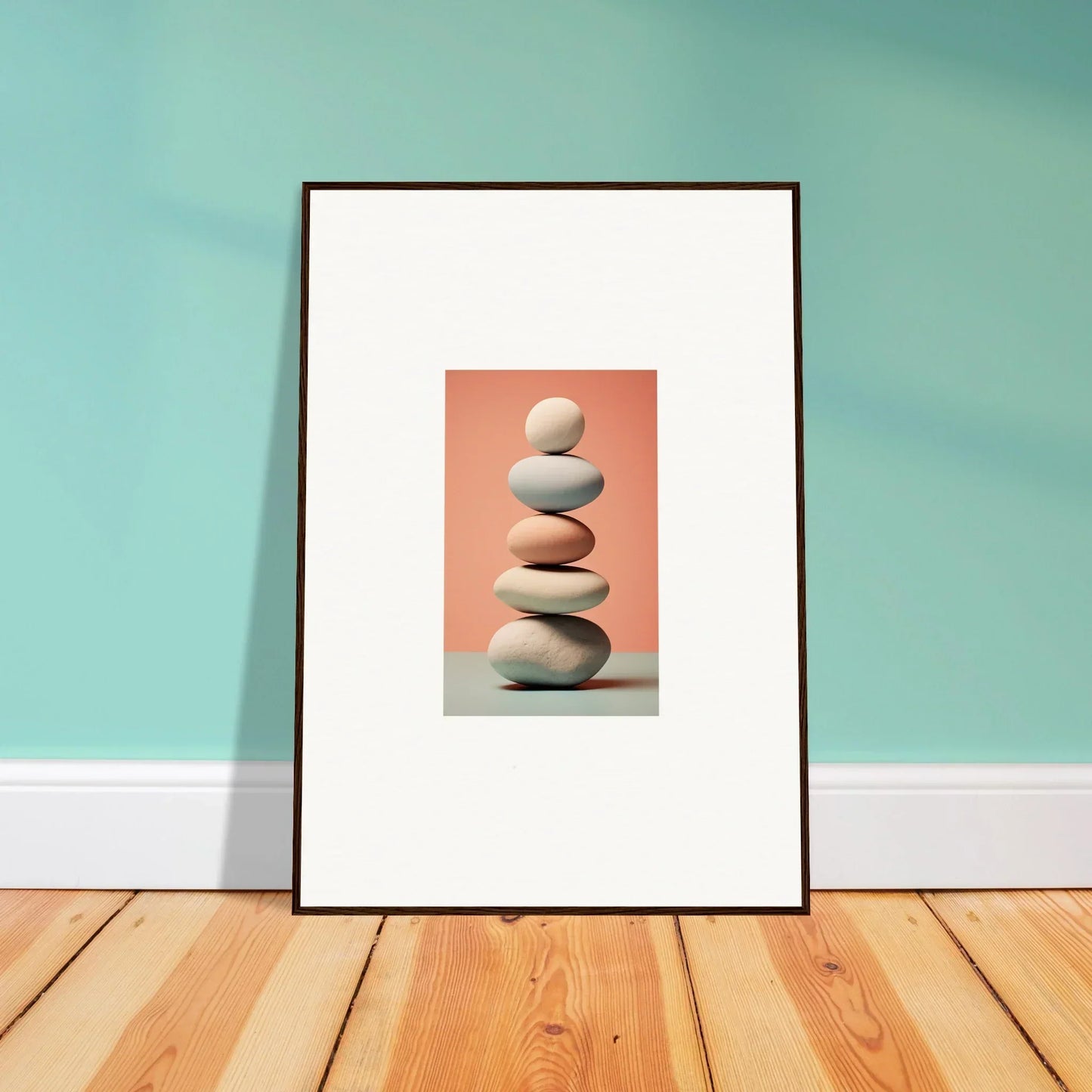 Framed canvas print of balanced stones for marble sands room decoration