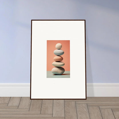 Balanced stones in a minimalist canvas print for chic room decoration with marble sands