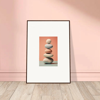 Framed canvas print of balanced stones on coral, perfect for marble sands room decoration