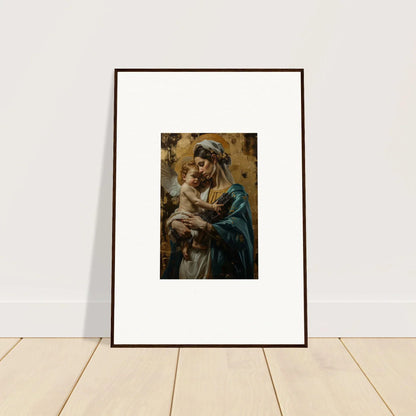 Framed wall art of a woman holding a baby, perfect for metallic lullabies room decor