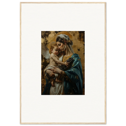 Classical painting of a woman with a baby, framed wall art for metallic lullabies room decor