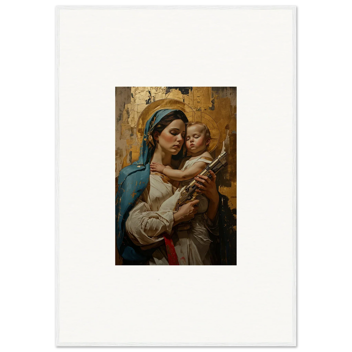 Painting of a woman with child, ideal for room decor or framed wall art