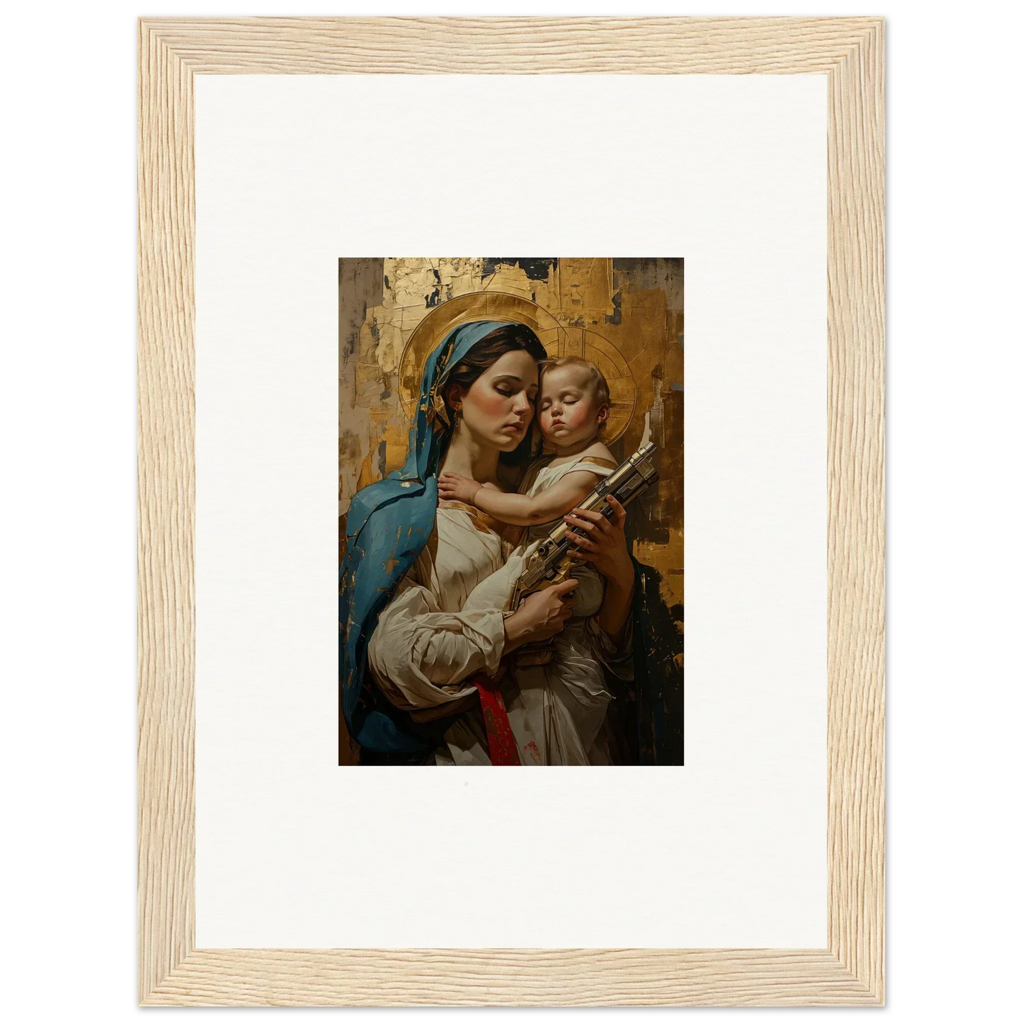 Framed wall art of a woman holding a baby for elegant room decor