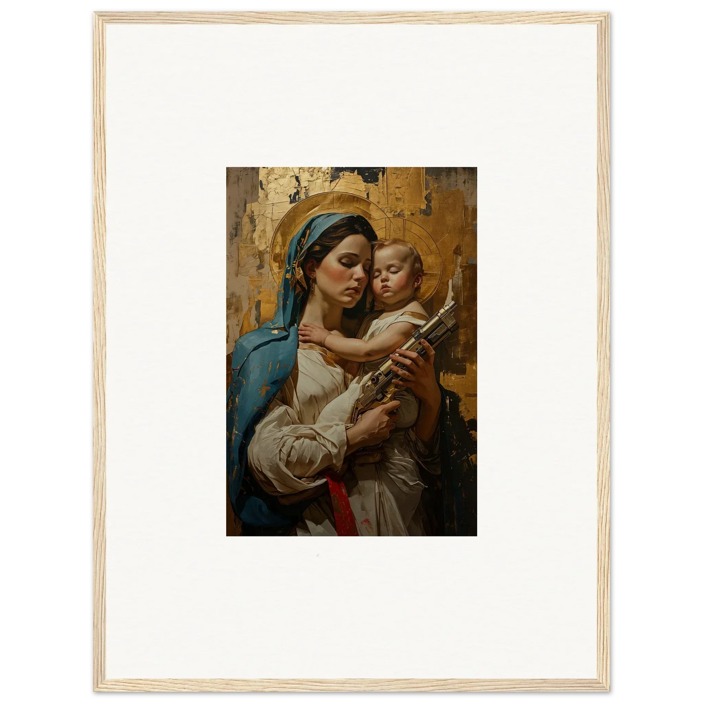 Framed wall art of a woman with a child reaching for a book, perfect room decor