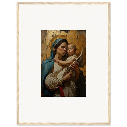 Framed wall art of a woman with a child reaching for a book, perfect room decor