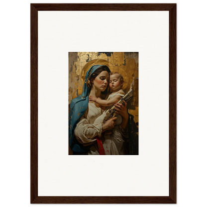 Framed wall art of a woman holding a baby, ideal for room decor or canvas prints