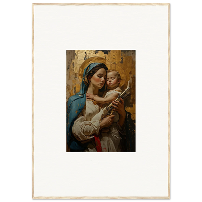 Painting of a woman holding a baby in traditional attire, ideal for room decor