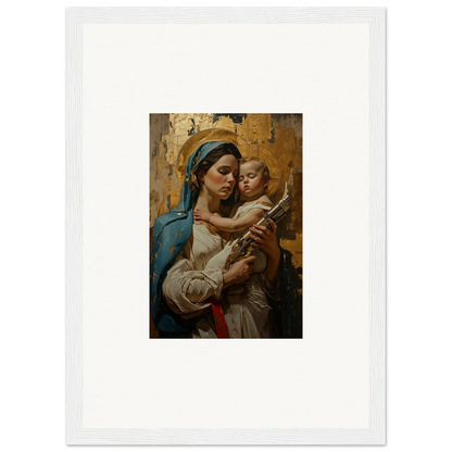 Framed wall art of a woman holding a baby, perfect for room decor and canvas prints