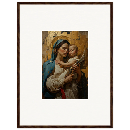 Framed wall art of a woman holding a baby, perfect for room decor