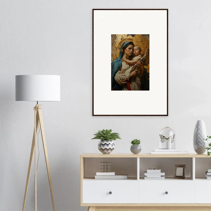 Framed wall art of a woman holding a baby, ideal for room decor and canvas prints