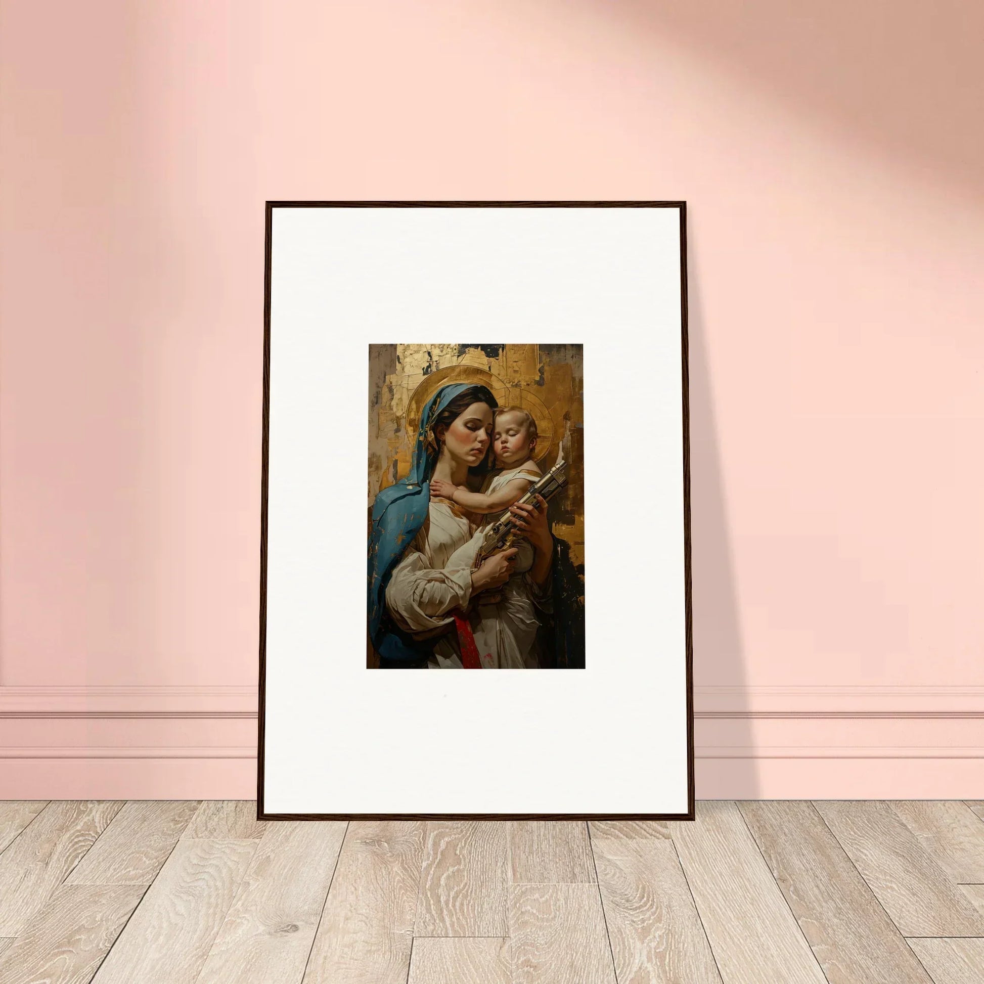 Framed wall art of a woman with a baby, ideal for room decor or canvas prints