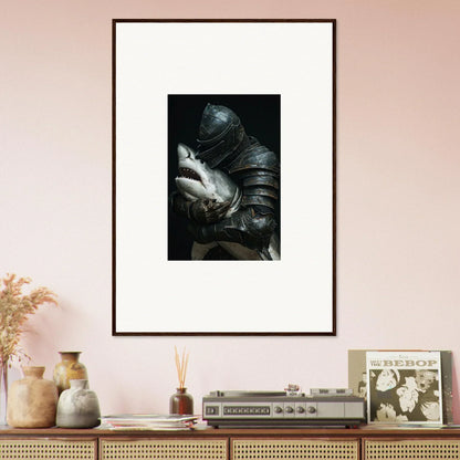 Framed black and white canvas print of a shadowy figure with a glowing orb for room decoration